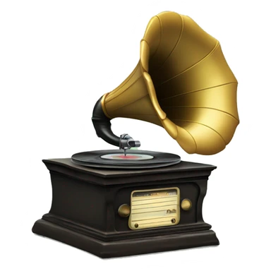 vintage gramophone with stack vinyl records behind sticker