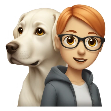 White labrador and a girl with red short hair and glasses sticker