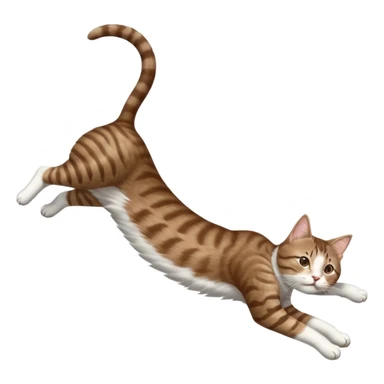 brown tabby and white cat with doing a big extremely long stretch reaching up into the air with arms and legs side by side together straight and overextended whilst lying on its side sticker