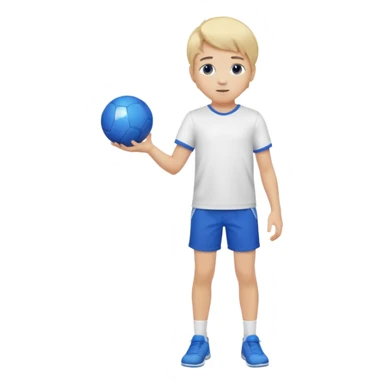 A boy holding a blue ball full body blonde. sticker