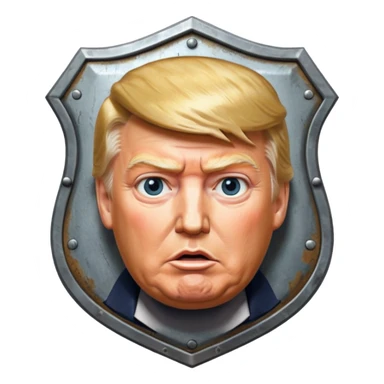 a shield with hyper realystic Donald Trump's face sticker
