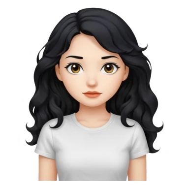 Beautiful girl,Black hair,wavy hair long hair,Black eyes, white T-shirt sticker