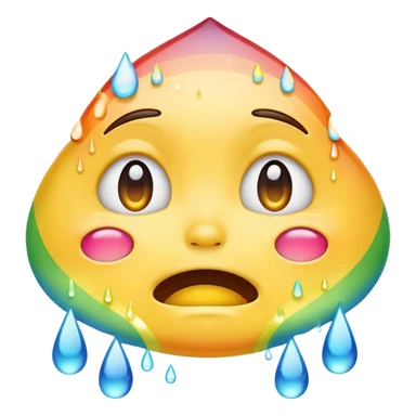 classic yellow crying face emoji with rainbow-colored tears sticker