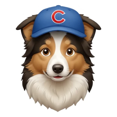 a border collie dog with a Cubs baseball hat on sticker