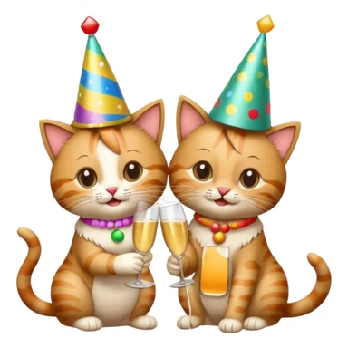 2 happy cats drinking champagne wearing party hats sticker