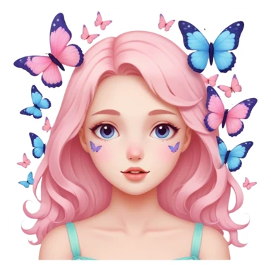 Gorgeous pastel lady with blushing face and butterflies aesthetic trending style sticker