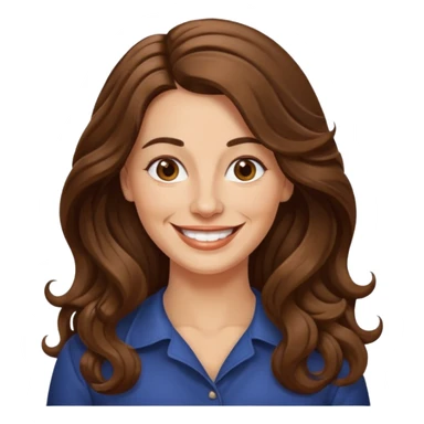 40 yr croatian woman, long wavy brown hair, big smile, side part, 
 sticker