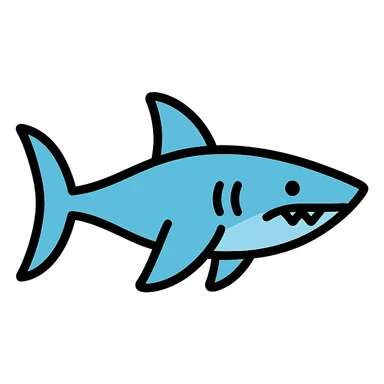 shark icon, flat design, subtle blue tones, simple shapes sticker