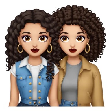 Boujy baddie best friends, trendy heavy makeup both dark hair one light skinned and one light brown and add curls  sticker