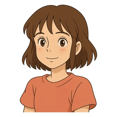ghibli style illustration of a girl with brown eyes and brown hair sticker