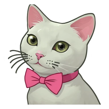 White cat with pink bow tie on the head  sticker