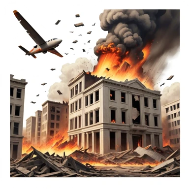 A vintage movie poster-style design with a dramatic scene of a natural disaster like an earthquake, tornado, or tsunami. Include crumbling buildings, flying debris, and fiery explosions. The background should be chaotic, with a cinematic, apocalyptic vibe. Transparent background. sticker