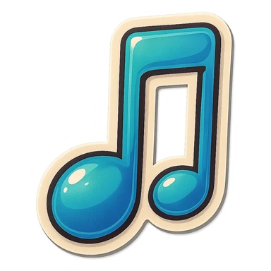 single musical note symbol, cartoon style sticker, simple and clear, no text sticker