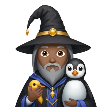 Black wizard holding a penguin  sticker