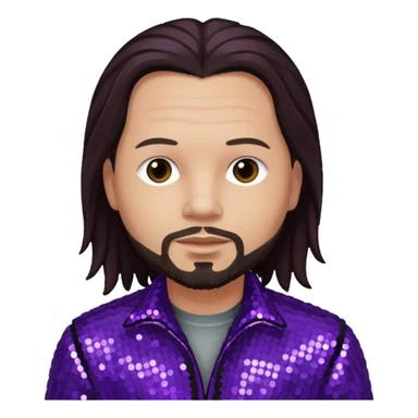 Jonathan Davis from Korn with long dark brown hair, light skin, purple sequin outfit sticker
