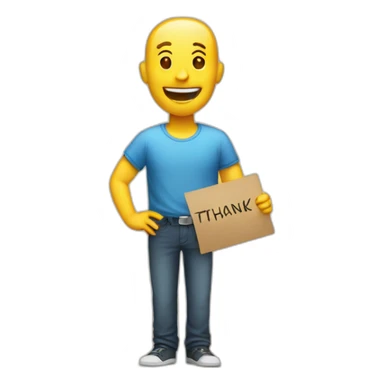 man saying thank with a sign sticker