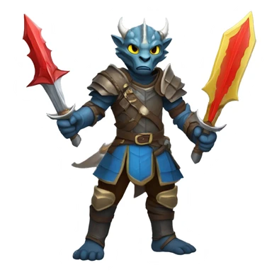 Dragonborn fighter with twin swords  with red blades and yellow Handels and blue scales  sticker