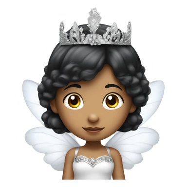 Peruvian white, black hair fairy child princess with tiara and wings sticker
