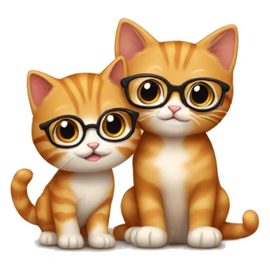 A ginger kitten (who is a girl) giving a hug to a brown kitten (who is a man), the brown kitten has glasses on sticker