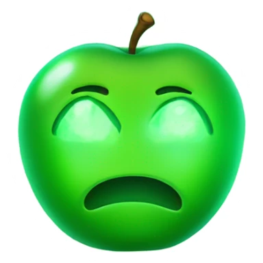 A glowing green neon own that kind of looks like an apple wearing an apple costume sticker