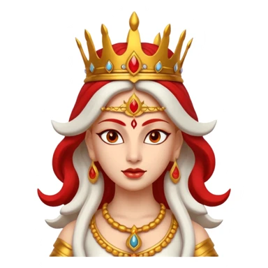 Hindu goddess Durga portrait, head and shoulders only, fierce warrior look, red and gold crown, powerful eyes, divine aura, 3D cartoon, mobile game icon style, clean background, no text, no watermark
 sticker