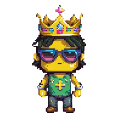 Gaming character with crown and shades sticker