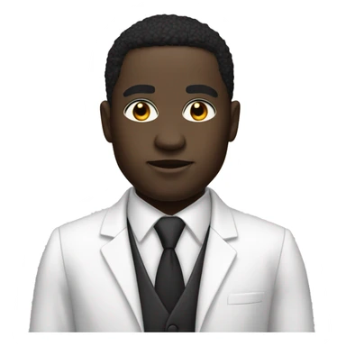 Create a black man with cut in his eyebrow with big black eyes and white suit all white suit  sticker