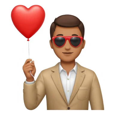 man with sun glasses holding red heart balloon sticker