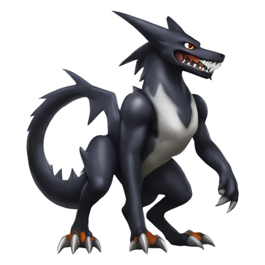 Black, Cool, Edgy, Nargacuga-Garchomp-Houndoom-Sergal Fakémon-Digimon with sharp markings,  full body sticker