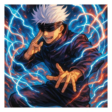 Gojo Satoru, using infinity technique, dynamic energy, anime style sticker