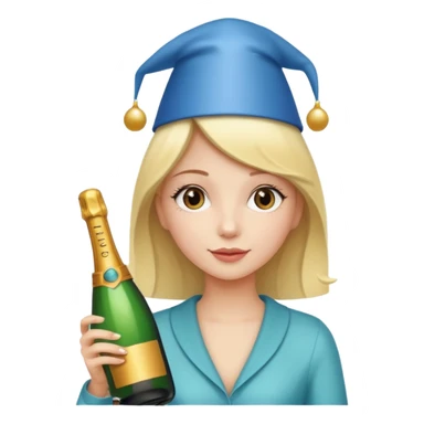 girl holdin only Champagne bottle with party cap. sticker
