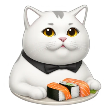 A fat tuxedo cat eating sushi  sticker