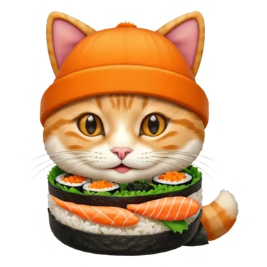 happy cat wearing a hat made out of sushi sticker