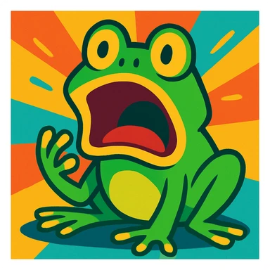 shocked frog, vibrant cartoon style, bright colors, exaggerated shocked expression sticker
