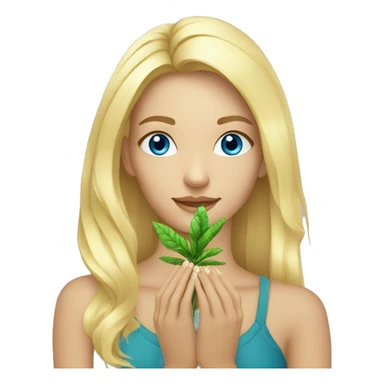 blond woman blue eyes with ayahuasca plant in her hands sticker