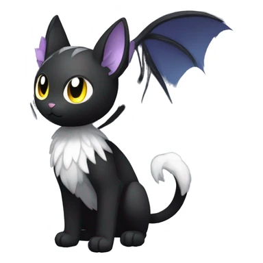 Shiny Shy Cool Black beautiful fantasy Kawaii Ethereal Sona Fakemon-cat-animal with edgy bat-wings-ears Full Body sticker