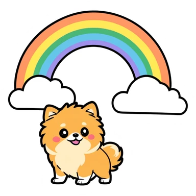  Tan Pomeranian under a rainbow sticker