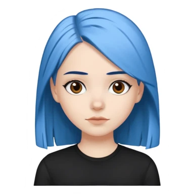White girl with straight blue hair and brown eyes with black eyebrows sticker