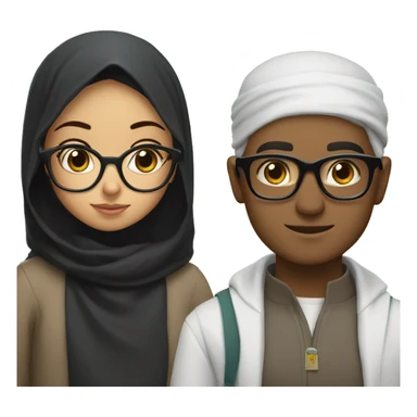 a muslim girl with glasses next to a tall boy with black hair and glasses sticker