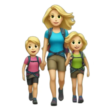 Mom hiking with Kids blond hair sticker