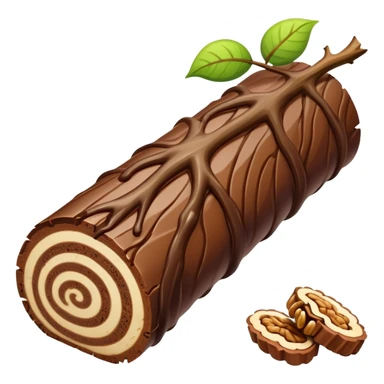 Oblong Tree-log-shaped-chocolate with marsipan swirled inside and with walnuts drizzled on top  sticker