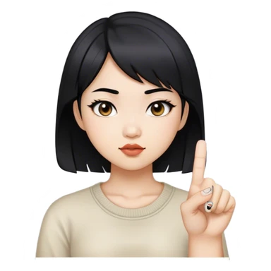 Short side-parted black hair Asian girl showing middle finger sticker