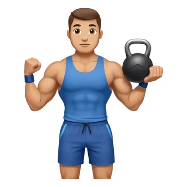 buff man with blue shorts holding kettlebell sticker