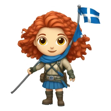 female winter mountaineer red hair holding greek flag sticker