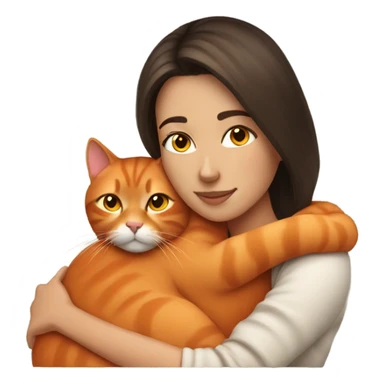 Brunette woman snuggling orange cat sticker