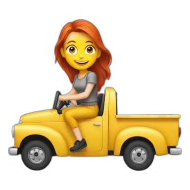 Redhead girl driving a yellow pickup sticker