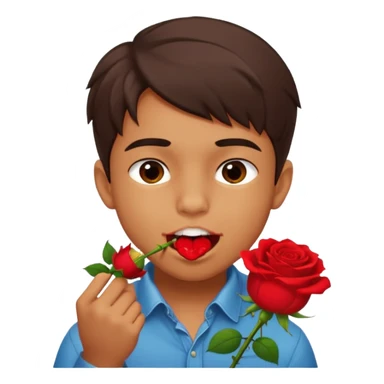 naughty-looking boy biting a rose in his mouth sticker