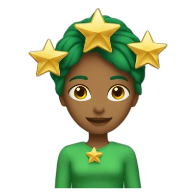 Green women holding three gold stars above head sticker
