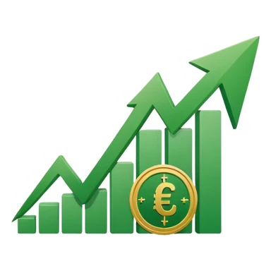 An upward trending arrow on a chart, with a euro symbol next to it, representing personal and professional growth through a training budget. Minimalist emoji look. sticker