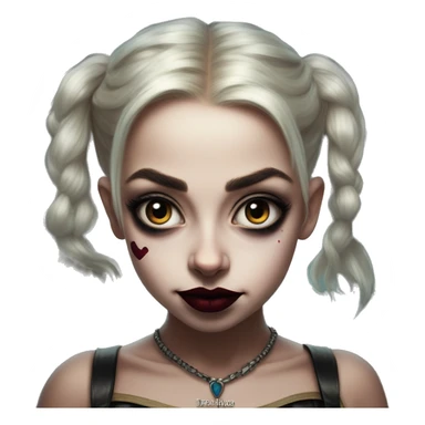 Halfling Jasmine in Harley Quinn style, oil paint, mysterious eyes, intricate lips, masterpiece portrait, odd perspective, beautiful, desirable, logical sticker